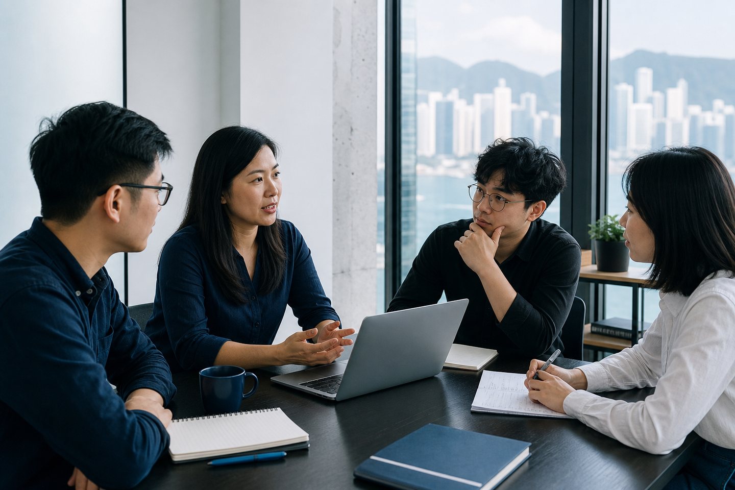 Small technology studio team in a collaborative Hong Kong workspace